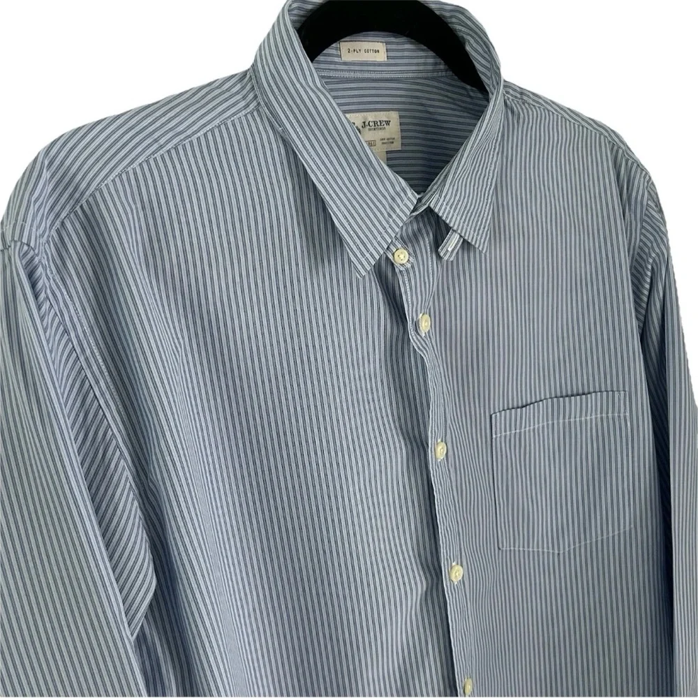 J.Crew 2-Ply Cotton Blue Stripe Dress Shirt L 16-16.5 Classic Fit Button Down